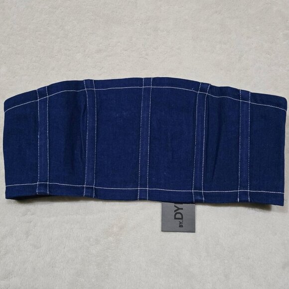 By.DYLN Denim Tube Top – Dark Blue Smocked Strapless Crop w/ Zipper | Deadstock - Picture 7 of 14